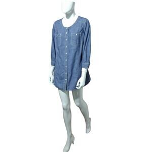 Duluth Trading Womens Sz Medium Blue Free Range Chambray Casual Organic‎ Cotton
